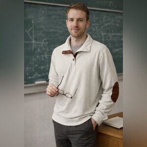 NWOTS Men’s Cream Ribbed Top Elbow Patches Sz XL Grandpacore Preppy Professor